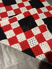 Vintage Crochet Granny Square Afghan Blanket  throw Red Black White  50   x70   