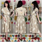 Vintage 1970s Bamboo Print Short Sleeve Cut Out Mid Dress   Small   Medium