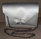 Marchesa Silver Satin   Quartz Crystal Clutch Chained Purse Shoulder Bag
