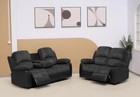 Bloom Collection Recliner Sofa Set Plush Faux Leather Couch Manual Recline Black