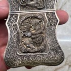 19th C  Chinese Serpentine Edge Sterling Silver Wire-work Card Case Dragons Rare