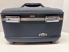 American Tourister Vtg Tiara Blue Hard Travel Train Case Set Makeup No Key