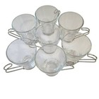 Set Of 7 Vintage Clear Glass Cappuccino Expresso Tea Cup Coffee Mug Metal Handle