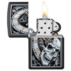 Zippo Windproof Lighter Skull Clock Design Black Matte Refillable 29854
