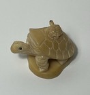 Vintage Japanese Netsuke Hand Carved Turtles Figurine Faux Ivory Resin
