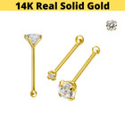 Real 14k Yellow Gold 20g 2mm Cz Nose Stud Bone Dimple Ring Body Piercing Jewelry