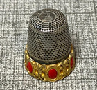 Vintage 800 Silver Thimble Prong Set Red Cabochons Rare Htf Euc
