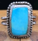 Vintage Heavy Sterling Silver Turquoise Cuff Bracelet 80 7g Rugged 54x35mm
