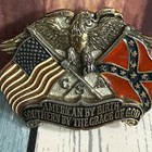 Vintage 1987 Great American Pewter Belt Buckle Eagle   Flag North Carolina - 002