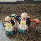 Vtg Ultra Rare Py Figural Cream Creamer   Sugar Bowl Grandpa W Dog Handle  Mint