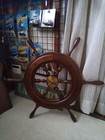 Vintage Wood Ship Helm Decor 64cm Wall Mounted Metal Accents