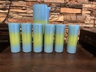 Vintage Wv Blendo Glass Cocktail Pitcher 7 Pc Set Blue Green Bermuda Twist