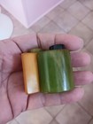 Vintage Art Deco Green Butterscotch Bakelite Half Moon Salt   Pepper Shakers
