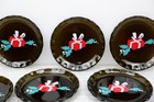 Vintage Mcm Christmas Present Design Black Glass Drink Coasters - Set Of 7