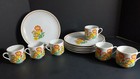 Vintage Snack Set Yellow Orange Flowers 12 Piece Set Mid Century Retro
