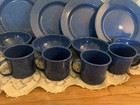 New 12pc Blue Speckled Enamelware  graniteware 4 Mugs  4 Bowls  4 Plates Camping