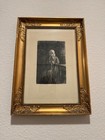 Antique 1900 Etching Old Woman Knitting Sewing J v n  Framed Very Good Condition