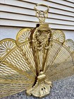 Antique Victorian Cameo Brass Peacock Fireplace Fan Folding Screen 28    Tall