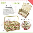 Sewing Basket With Rose Floral Print Design- Sewing Kit Storage Box With Removab