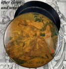 Antique French 19th C  Papier Mache Snuff Box  Figural Portrait  Vernis Martin