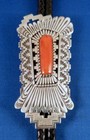 3 5  Navajo Sterling Silver Red Coral Bolo Tie Signed Toney Mitchell  Cord  Tips
