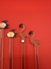 9 Blown Glass Cocktail Swizzle Drink Stir Sticks Flamingo Fish Elephant Birds