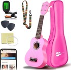 Soprano 21-inch Pink Ukulele Starter Kit With Tuner  Picks  Strap  And Lessons
