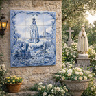 Our Lady Of Fatima Apparition Blue Portuguese Ceramic Tile Art Wall Panel Mural