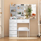 Dressing Table Modern White Makeup Desk Vanity Set   Stool W  Led Lighted Mirror