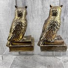 Brass Look Owl Bookends Mcm 1950 s Philadelphia Vtg Cast Figurine Sculpture Read
