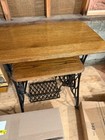 Antique Singer Sewing Machine Cast Iron Base Table With Two Oak Shelves