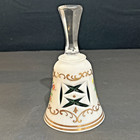 Moser Bohemian Milk Glass 5 5    Bell Cut To Green Floral Design Vintage