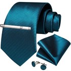 Mens Silk Necktie Solid Color Tie And Pocket Square Cufflink Tie Clip Set Wov   