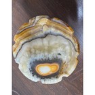 Vintage Carved Onyx Marble Pedestal Bowl Scalloped Ashtray Amber Brown 4 Inch
