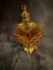 Unmarked Gold Tone Glass  Red Jeweled Perfume  Similar To Hareem Brand
