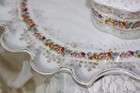 Vintage Porcelain 4 Piece Vanity Dresser Set Flowers  Large Scalloped Tray