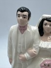 Vtg 1950 s Wedding Cake Topper 7    Bride   Groom Ceramic Iridescent Dress Pink