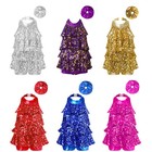 Kids Girls Sequins Ballet Dance Dress Sleeveless Halter Latin Leotard Dancewear