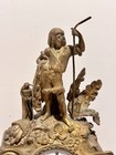 Antique 1880 Bronze French Clock Gold Fisherman Motif Statue 15   x 12    Ormolu