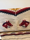 Vintage Mexican Wool Woven Poncho Serape Blanket Bright Blue Horses Theme
