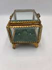 Beautiful Vintage Ormolu Beveled Glass Footed Casket Box Satin Lined