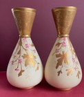Antique Pair 8 75  Vases Hand Painted Gold Floral
