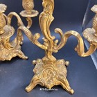Pair Vintage Mid-century Italian Art Nouveau Solid Brass Gold Candelabra Italy 
