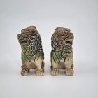Vintage Pair Green Blue Brown Chinese Porcelain Foo Dogs Lions Dragons 3 5    Tall