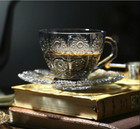 Vintage Sunflowers Glass Coffee Cup With Saucer tea Cup With Saucer coffee Mug