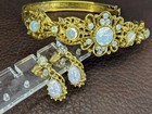 Vintage Art Nouveau Style Gold Tone Bracelet   Earrings Opalescent Glass Set