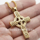 Mendel 10k Gold Plated Irish Celtic Cross Pendant Necklace For Men Women Chain