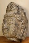 Vtg Guanyin Hand Carved Solid Stone Head Bust Buddhist Divinity Statue Sculpture