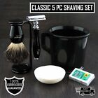 5pc Shaving Kit De Safety Razor  Black Badger Hair Brush  Stand  Soap   Mug Set