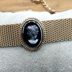 Vintage Hayward Karatclad Carved Hematite Cameo Gold Tone Mesh Choker 14 